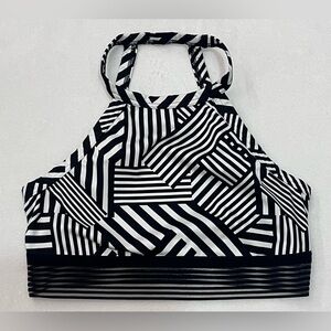 Victoria Sport Secret Black & White Geometric Striped Halter Sports Bra Medium